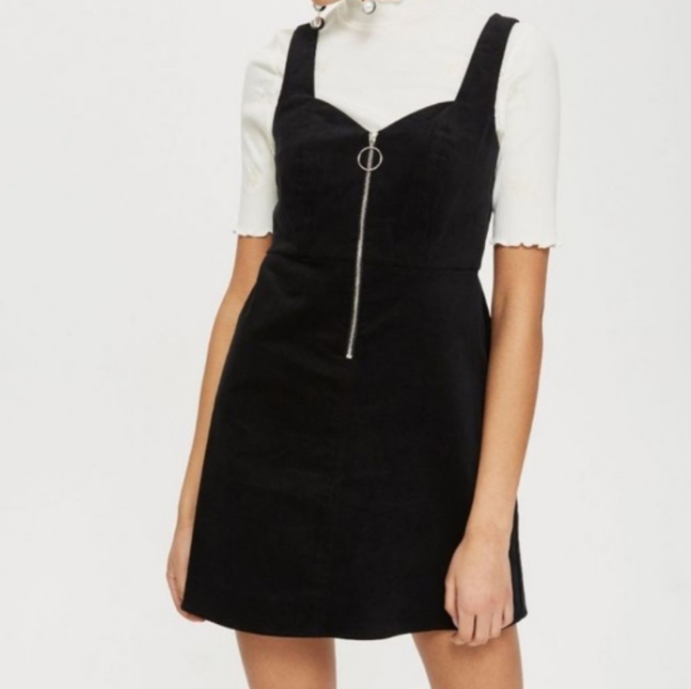 NWT TOPSHOP Mini Black Velvet Corduroy Dress Sz 6
